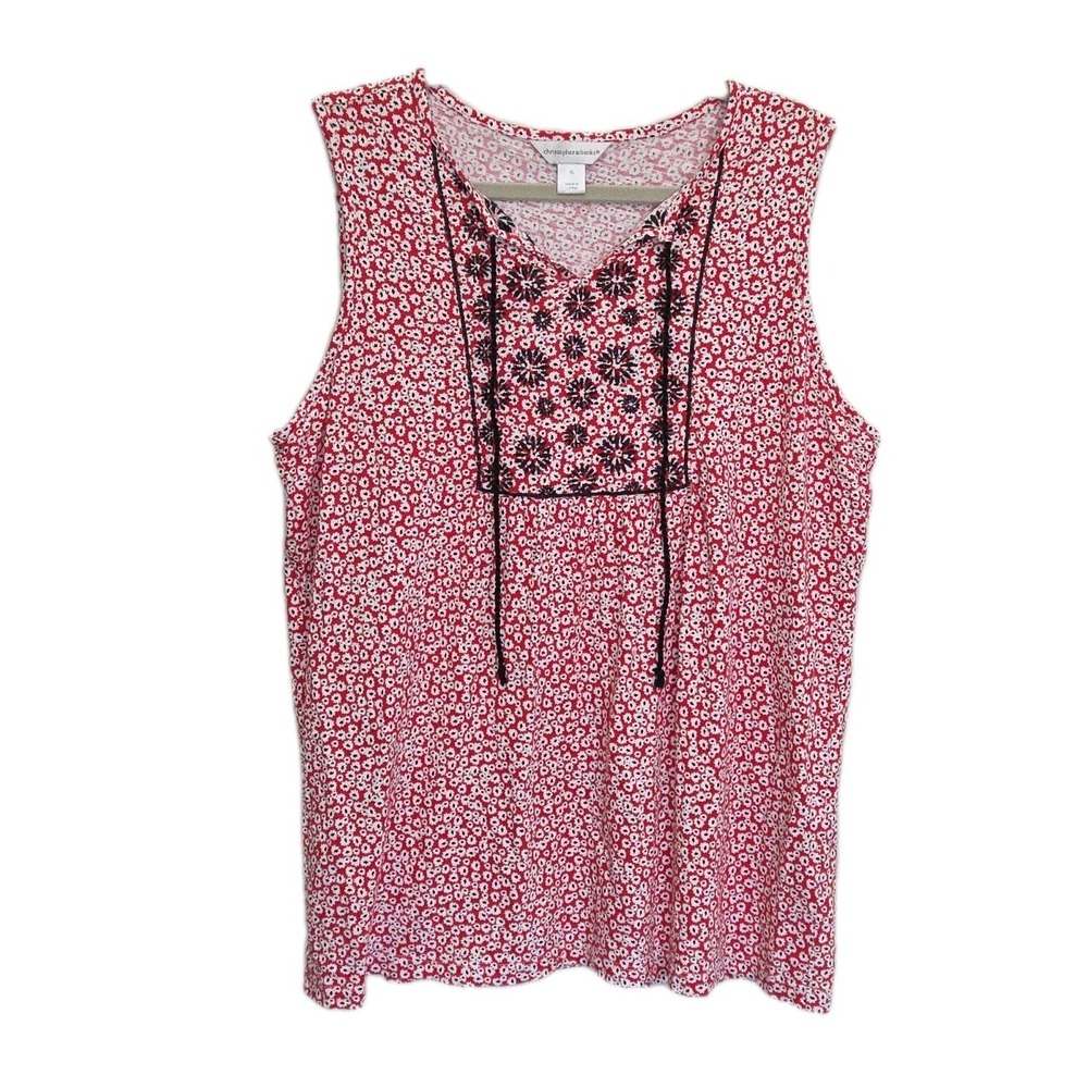 Christopher & Banks Red Sleeveless Top Tassels Boho Womens Size XL